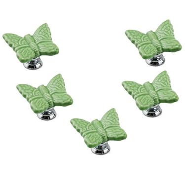 Imagem de Maçaneta de porta de cerâmica em forma de borboleta azul, 5 peças, puxador para quarto de criança, ótimo e divertido, puxadores de decoração para armário/armário/guarda-roupa/gaveta/banheiro, 7 cores