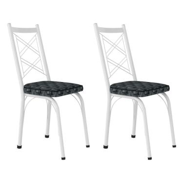 Imagem de Kit 2 Cadeiras de Cozinha Delaware Estampado Mosaico Silver Pés de Ferro Branco - Pallazio