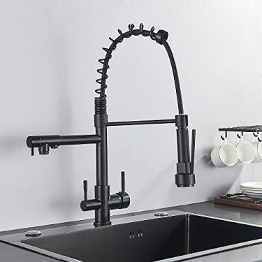 Imagem de Torneira de cozinha com filtro de água pura preto fosco, alça dupla, água potável quente e fria, misturador de cozinha, purificação de guindaste, preto fosco A