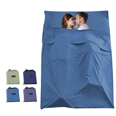 Imagem de Somoya Saco de dormir forro leve para viagem, para acampamento, cama, saco de dormir, forro para adultos, leve, quente, quente, hotel, saco de dormir, para ambientes internos e externos, Azul, 63 x 82.6inch(160 x 210cm)