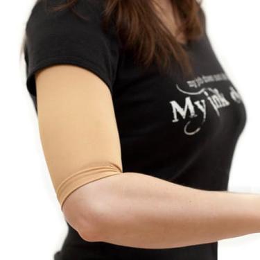 Imagem de Tatjacket Capa para corretivo de tatuagem, cobertura superior do braço ou da panturrilha, proteção FPS 50, sem deslizamento, para homens e mulheres (unissex), pacote com 2, grande, bronzeado