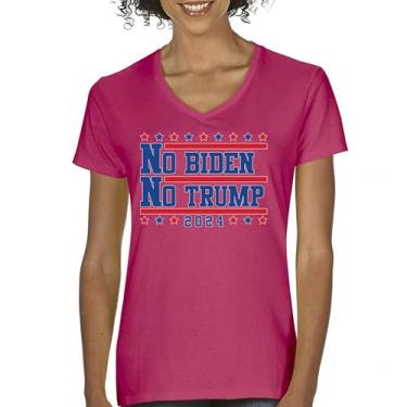 Imagem de Camiseta Feminina No Biden No Trump 2024 Gola V Vote Eleição Presidencial Candidato Democrata Republicano Independente, Rosa choque, M