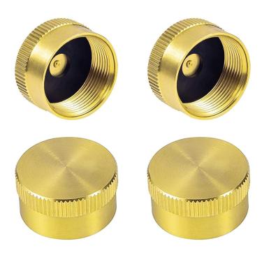 Imagem de Metaland Tampa de garrafa de propano de latão sólido 4 peças de tampa de tanque de recarga universal para acampamento ao ar livre fogão cozinhar