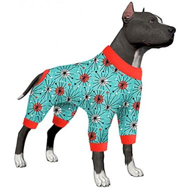 Imagem de LovinPet Camisetas Dog Recovery – Camisa antilamber e acalmar a ansiedade, tecido elástico leve, estampa turquesa atômica, pijama grande para cães, roupas Pitbull, fantasia de cachorro, saída de festa