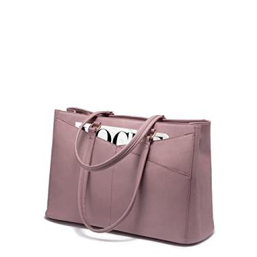 Imagem de Bolsa feminina para notebook, bolsa de couro PU impermeável para notebook de 15,6 polegadas, bolsa para trabalho, roxo claro