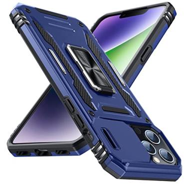 Imagem de YSLBWLE Capa para iPhone 14 Pro com suporte com capa de câmera, proteção de nível militar, suporte de anel de metal, capa amortecedora para iPhone 14 Pro, azul 5-IP14p-03