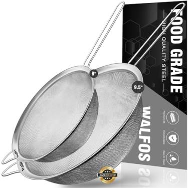 Imagem de Coador de malha extrafino grande 24 cm e 20 cm, peneira de malha de aço inoxidável Walfos 30 com cabo resistente, peneiras de coadores de alimentos de cozinha para quinoa, macarrão, frutas, legumes, arroz, etc., conjunto de 2