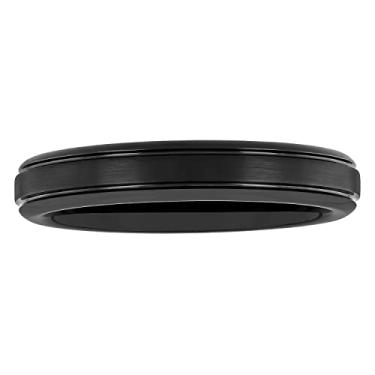 Imagem de Aliança de casamento masculina de carboneto de tântalo 4 mm prata cinza acetinado e acabamento preto horizontal com sulcos duplos, Metal