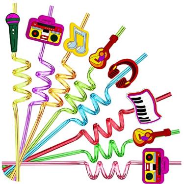 Imagem de 24 canudos de música em formato louco para bebida canudos de coquetel Tik Tok Rock Star Rock and Roll suprimentos de festa de aniversário banda de lembrancinha de festa 2 peças escova de limpeza 8