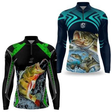 Imagem de Camiseta Pesca Masculina Manga Longa Térmica Estampada Kit 2-Masculino