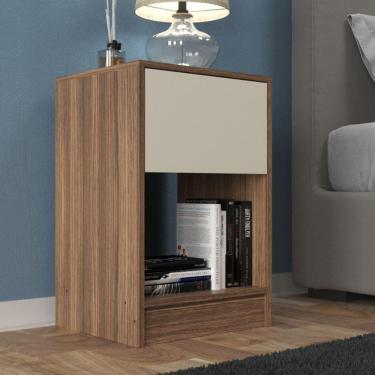 Imagem de Mesa de Cabeceira Cor Castanh/Off Retro com Gaveta e Nicho