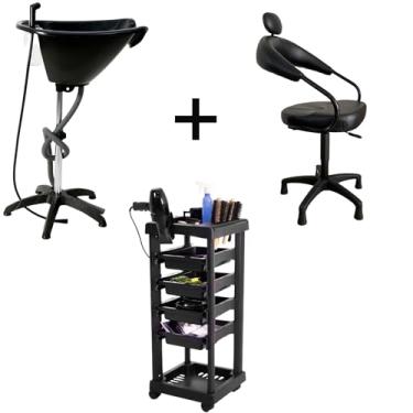 Imagem de HENVIFER, Kit lavatório portátil + cadeira salão cabelereiro +carrinho