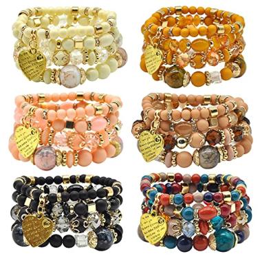 Imagem de Conjuntos de pulseiras boêmias para mulheres - 6 conjuntos de pulseiras elásticas empilháveis joias boho multicoloridas para mulheres pulseiras hippie joias delicadas, Stretch, Sem Pedra Preciosa
