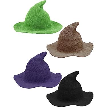 Imagem de Haconba 4 Pack Halloween Witch Hat Wool Witch Hats for Halloween Party Decor (Color set 7)