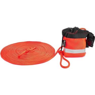 Imagem de MOPHOEXII Bolsa de corda de resgate de água com 50/30 metros de linha de vida flutuante de 5/16" e clipe de apito integrado para caiaque, passeios de barco e rafting, equipamento de navegação de segurança de alta visibilidade (laranja, 100)