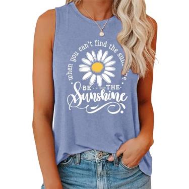 Imagem de Camiseta regata feminina On Cruise Time coqueiro para férias de verão, sem mangas, casual, praia, praty, camiseta estampada, Azul (Sunshine-blue), G