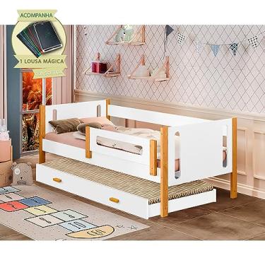 Imagem de Bicama Babá Infantil Mirela Branco/Mel Com Grade De Proteção Incluso Lousa Mágica