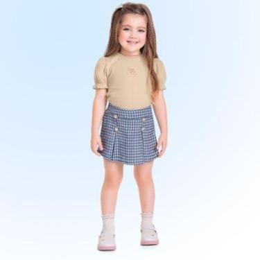 Imagem de Conjunto Infantil Verão Menina Blusa E Short Saia Xadrez Tam 2 a 3 - Fakini-Feminino