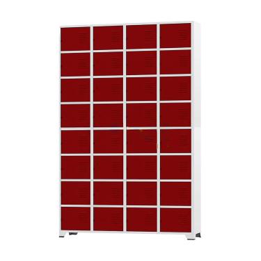 Imagem de Armário Roupeiro De Aço Para Vestiário 32 Portas Locker Vermelho com Chave