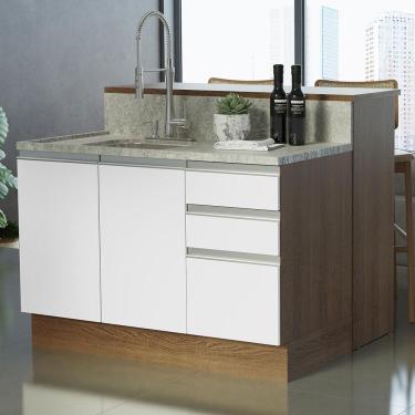Imagem de Ilha De Cozinha Com Bancada E Balcão 120 Cm Rustic/branco Glamy Madesa Rustic/branco