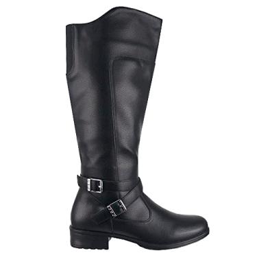 Imagem de Bota Feminina Mooncity Cano Alto Salto Baixo Fivelas Preto 34