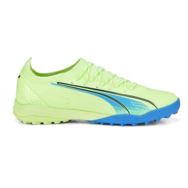 Imagem de PUMA Chuteira masculina Ultra Ultimate Cage Turf - Verde, Luz efervescente/noite parisiense/brilho azul, 45