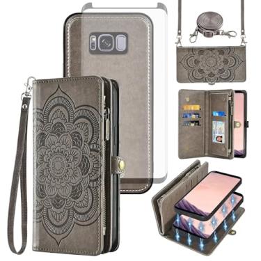 Imagem de Asuwish Capa de celular para Samsung Galaxy S8 Plus com zíper carteira destacável com protetor de tela de vidro temperado, suporte de cartão de flores S8plus S 8 8plus 8S Edge S8+ SM-G955U mulheres