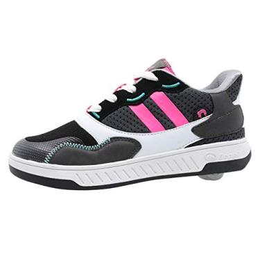 Imagem de Beppi Tênis de patins para meninas e meninos – Tênis de skate com rodas preto/rosa. Tamanho 4,5, Preto/rosa, 17