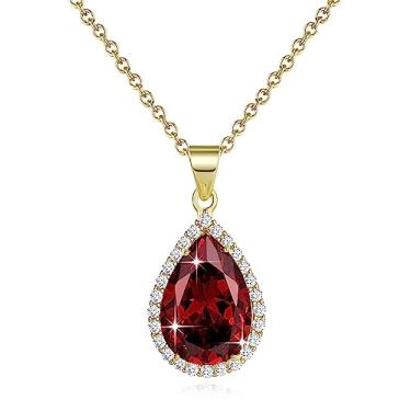 Imagem de Sumonyo Colares com pingente de gota de diamante para mulheres cristais pedra do mês de nascimento bijuteria presentes para mulheres, banhado a ouro 17,92 + corrente de 5 cm, Metal, Cristal