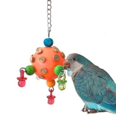 Imagem de Brinquedos de papagaio, brinquedos para mastigar pássaros para araras pequenas e médias, papagaios cinzentos africanos, papagaios da Amazon, brinquedos de gaiola de pássaro de tamanho médio (laranja)