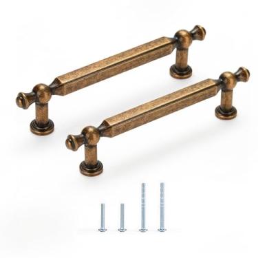 Imagem de Satanga Puxadores de armário de cozinha retrô latão moderno maçanetas de gaveta 9 cm pacote com 4 ferragens decorativas para puxadores rústicos de cômoda antiga porta de armário móveis de fazenda