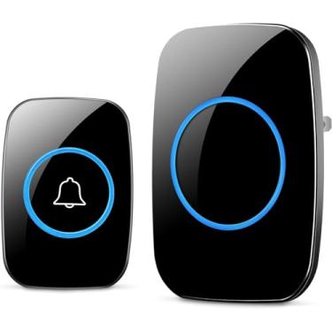 Imagem de Campainha sem fio, kit de campainha de porta à prova d'água, alcance de mais de 305 metros e sino de 60, 5 níveis de volume e flash de LED, para sala de aula de escritório em casa