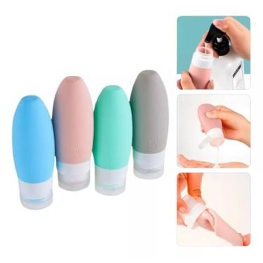 Imagem de Kit Viagem Frascos Silicone Reutilizáveis - 4 Recipientes Flexíveis Shampoo Condicionador Cremes - Dispenser Higiene Portátil Cosméticos - Pote de Silicone 90ml para Viagem