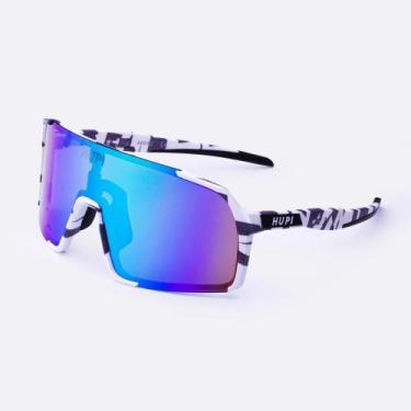 Imagem de Óculos HUPI Andez Camo Preto e Cinza - Lente Verde Espelhado, Branco, 