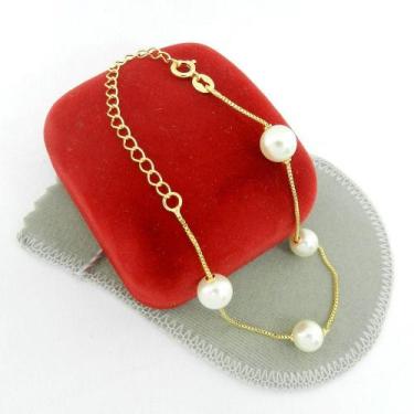 Imagem de Pulseira Feminina 18/24cm Perola 8mm Folheada Ouro PL501 - Wnbijouteri