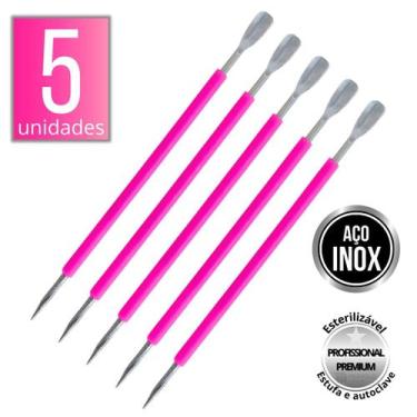 Imagem de Kit 5 Espátula Mista Empurrador Curvo Palito Silicone Cutícula Manicur