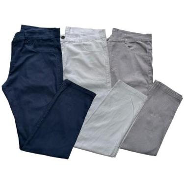 Imagem de 03 Calças masculina sarja basica estilo social slim com elastano diver