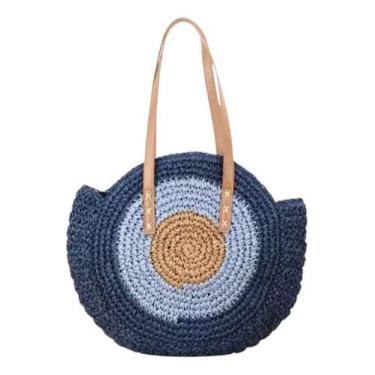 Imagem de Bolsa Feminina Redonda Ombro Palha Sintética Passeio Praia - Alwy, Azu