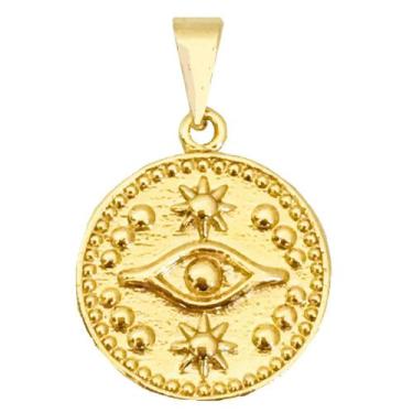 Imagem de Pingente Medalha Olho Grego Amuleto da Sorte Banhado a Ouro 18k - Dini
