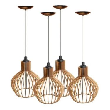 Imagem de Kit 4 Luminárias De Teto Lustre Decorativo Mdf Roma - Ana Decorações 