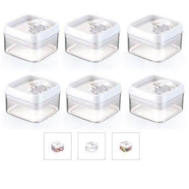 Imagem de 6 Potes Mantimentos Acrílico Quadrado 400 ML Sal Açúcar Bolacha - Inje