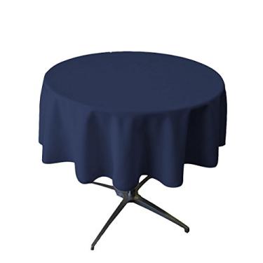 Imagem de LA Linen Toalha de mesa de popelina de poliéster de 147 cm redonda, azul-marinho