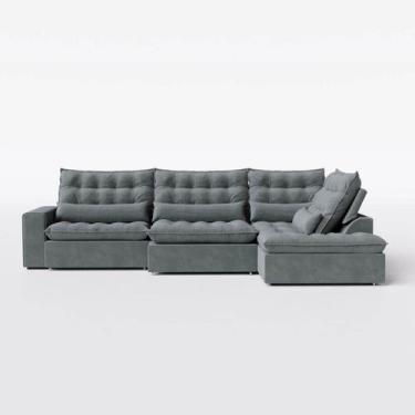 Imagem de Sofá Volt com Chaise 3,80m em Suede Veludo Grafite - Home Mobily