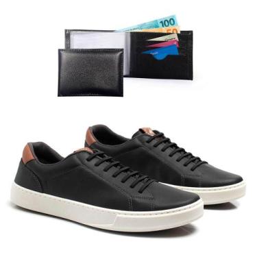 Imagem de Tênis Masculino Casual Cadarço Moderno + Carteira Kit - Épico, 42, Pre
