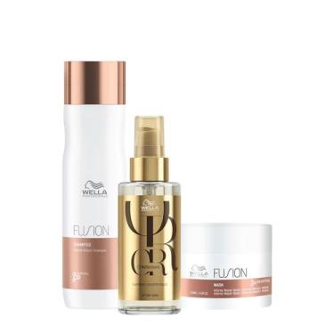 Imagem de Kit Wella Professionals Fusion Shampoo Máscara e Oil G (3 produtos)