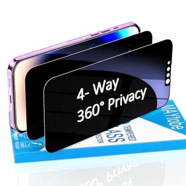 Imagem de MAYtobe [Pacote com 2 protetores de tela de privacidade de 360 graus para iPhone 14 Plus/iPhone 13 Pro Max, vidro temperado privado horizontal e vertical, 4 vias, antiespião, sem bolhas, antiarranhões
