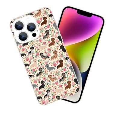Imagem de HUIYUEKUAI Capa compatível com iPhone 16 Pro, cachorro fofo engraçado dachshunds cão floral capa para iPhone proteção à prova de choque TPU transparente capa para homens e mulheres