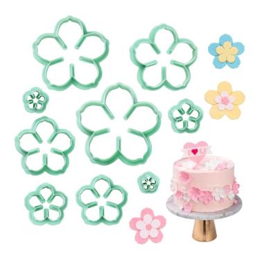 Imagem de KALAIEN Cortador de fondant de flores, cortadores de biscoito de rosa para sugarcraft, conjunto de 9 peças de cortadores de flores de fondant de pétalas para decoração de bolo e cupcake