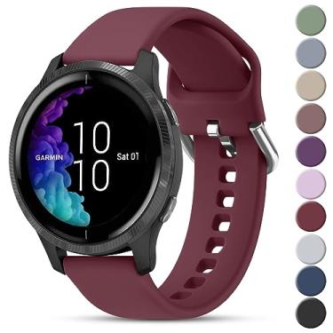 Imagem de Vanjua Pulseiras de relógio femininas e masculinas compatíveis com Garmin Venu 2 Plus / Venu Sq / Venu / Vivoactive 3, pulseira esportiva de silicone macio para Garmin Vivomove Sport, Vivoactive 3 Music, Forerunner 645 / 245 Music Smart Watch (grande, vermelho vinho)
