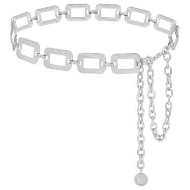 Imagem de LIMHOO Corrente de cintura de metal para mulheres cinto de barriga para colete social jeans, Prata quadrada, XL: Length 150cm/59.1in
